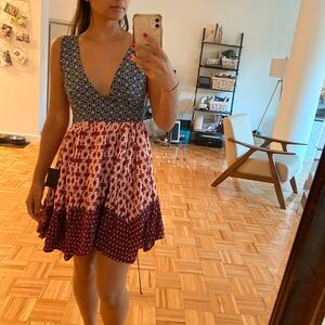 Lulu's Blue and Red Patterned Mini Dress